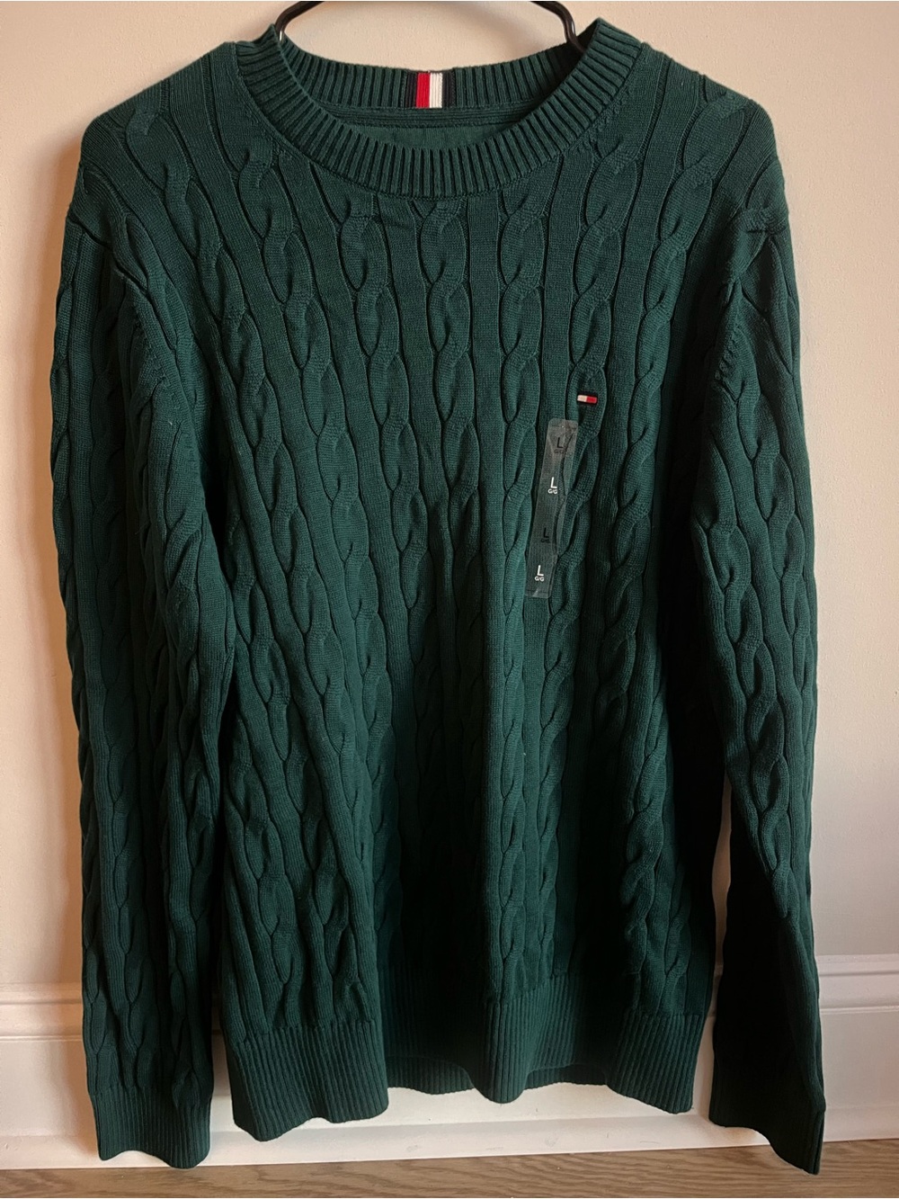 Tommy Hilfiger Forest Green Cable Knit Crewneck Sweater